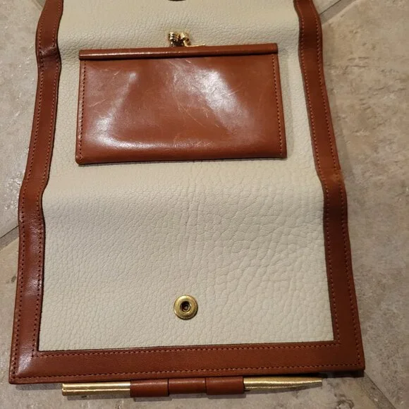 Dooney & Bourke AWL Satchel Ivory and Tan / Brown Gold Trim with Matching Wallet - Picture 12 of 14